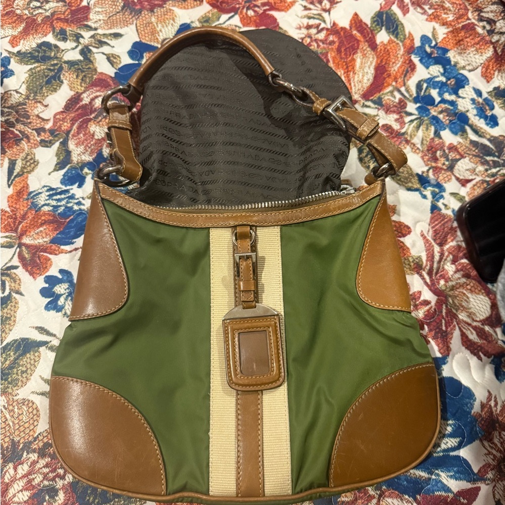 Prada Olive Green and Tan Shoulder Bag - Picture 3 of 8